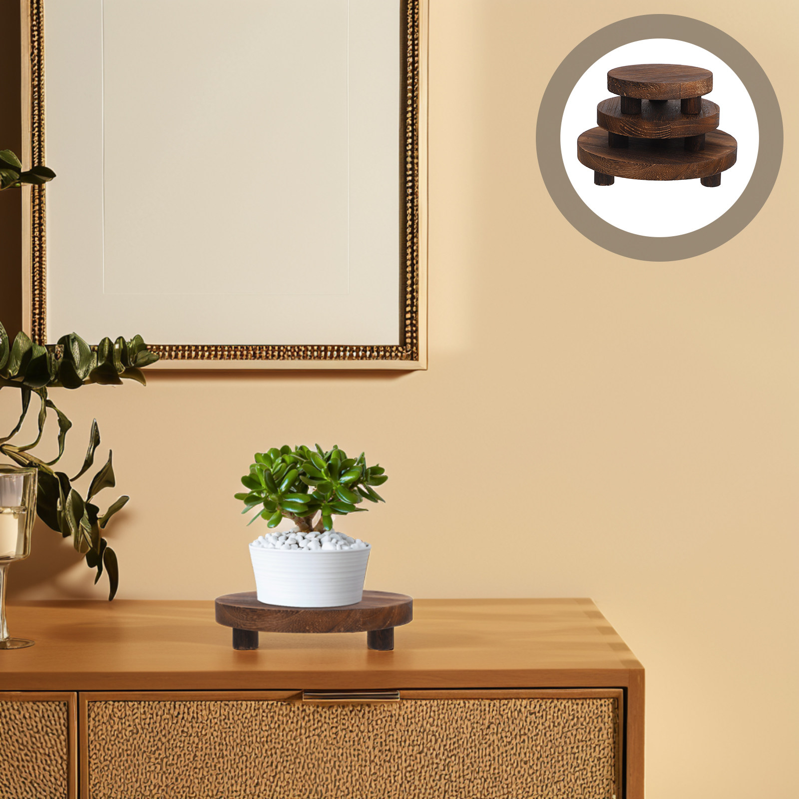 3Pcs Wooden Plant Stand Set Na - Display Risers Set ulasan dan harga